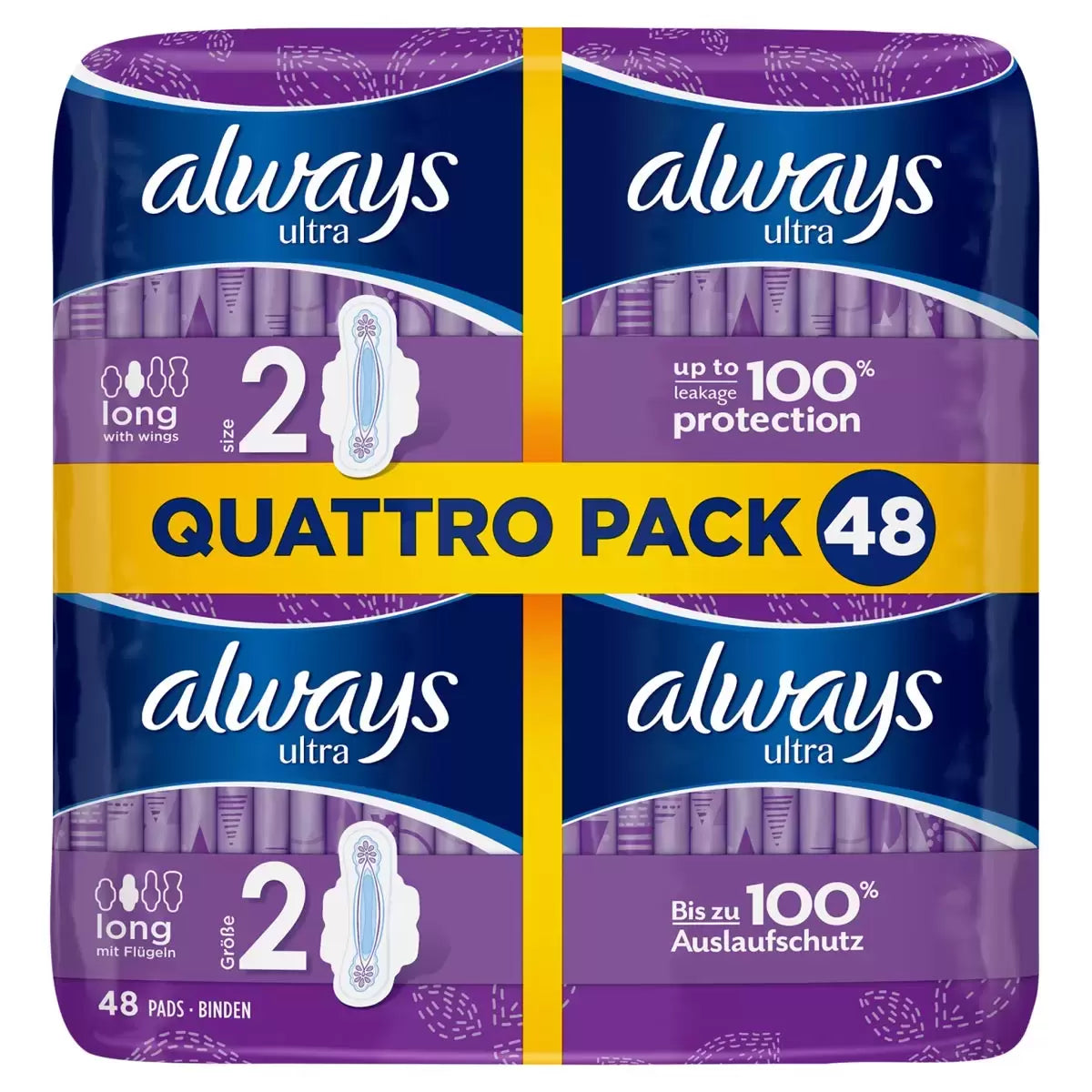 Always Ultra Long Size 2 Sanitary Towels With Wings 48 Pack