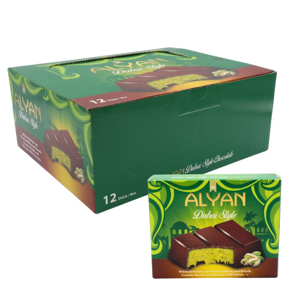 Alyan Dubai Style Chocolate Bars 12 x 100g milk chocolate