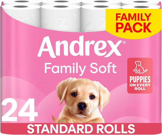 Andrex Family Soft Toilet Paper 24 pack with gentle and skin-friendly rolls