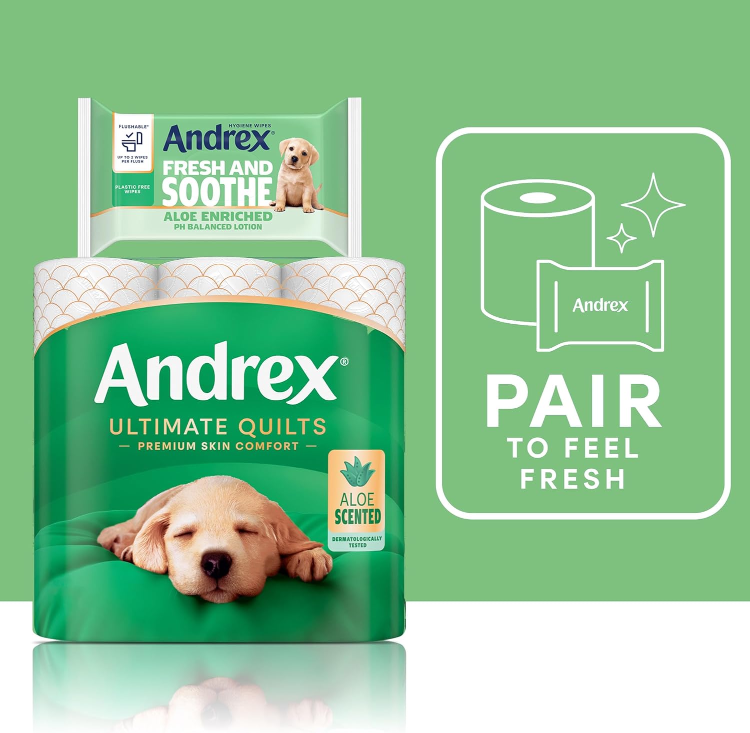 Eco-Friendly Andrex Fresh and Soothe Wipes - Biodegradable and Plastic-Free - 12 Packs