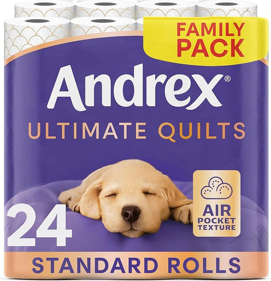 Andrex Ultimate Quilts Toilet Paper 24 Rolls, Air Pocket Technology for Soft, Thick Sheets 