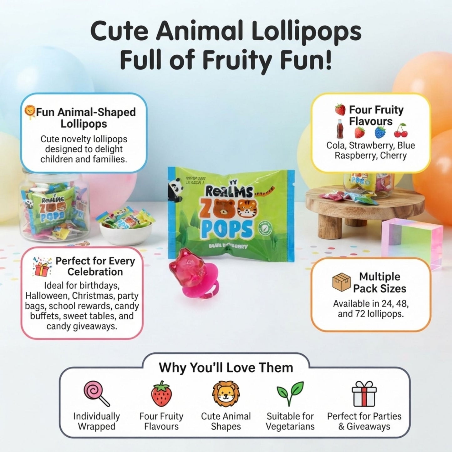 Candy Realms animal lollipop assortment