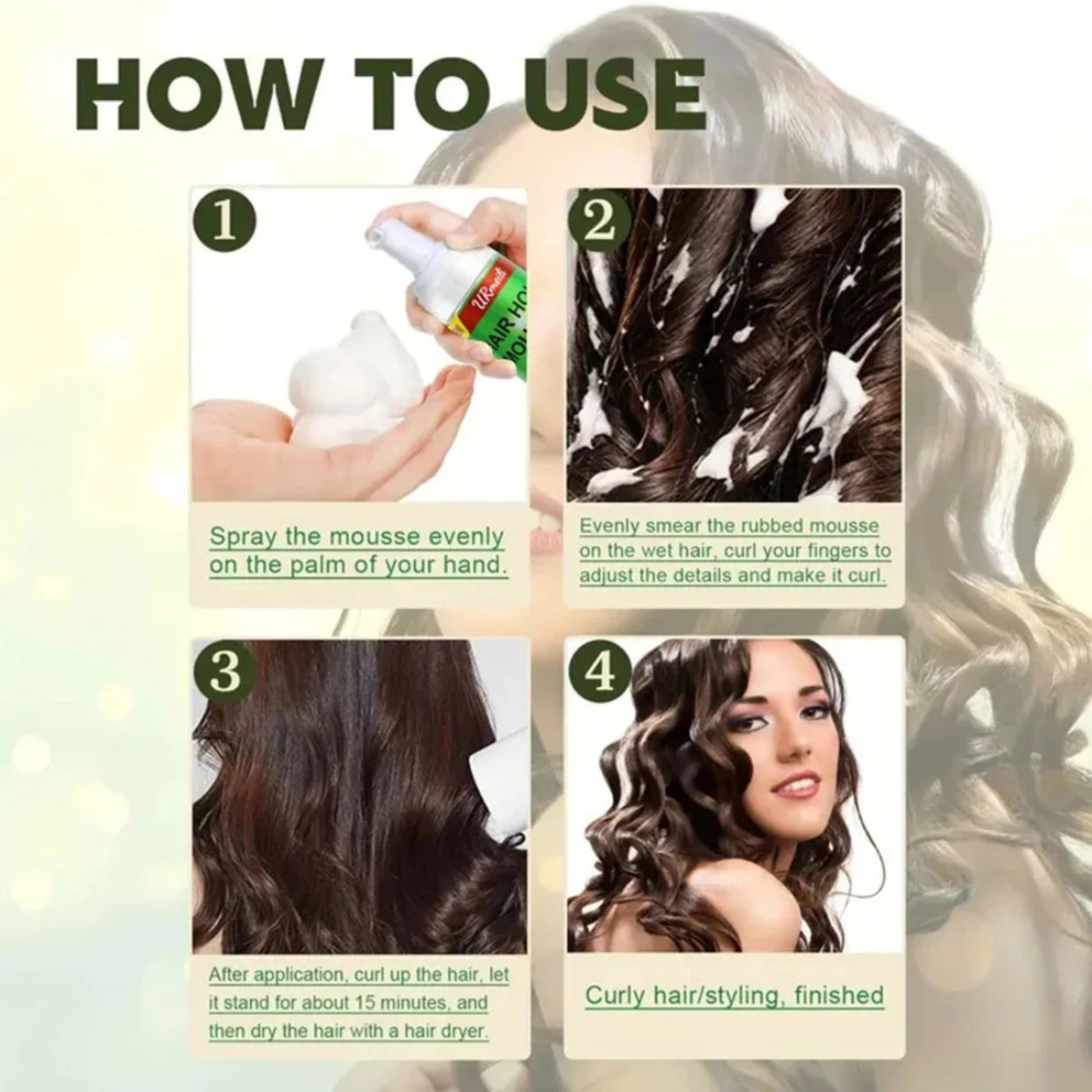 Hair styling mousse for wig maintenance and curl definition