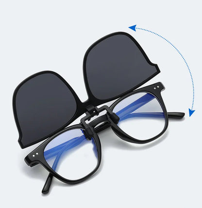 Clip on sunglasses photochromic colour changing lens detail
