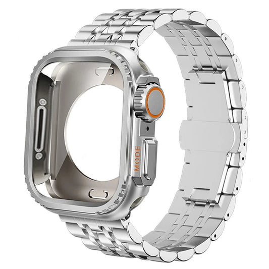 Stainless steel Apple Watch strap with protective case set