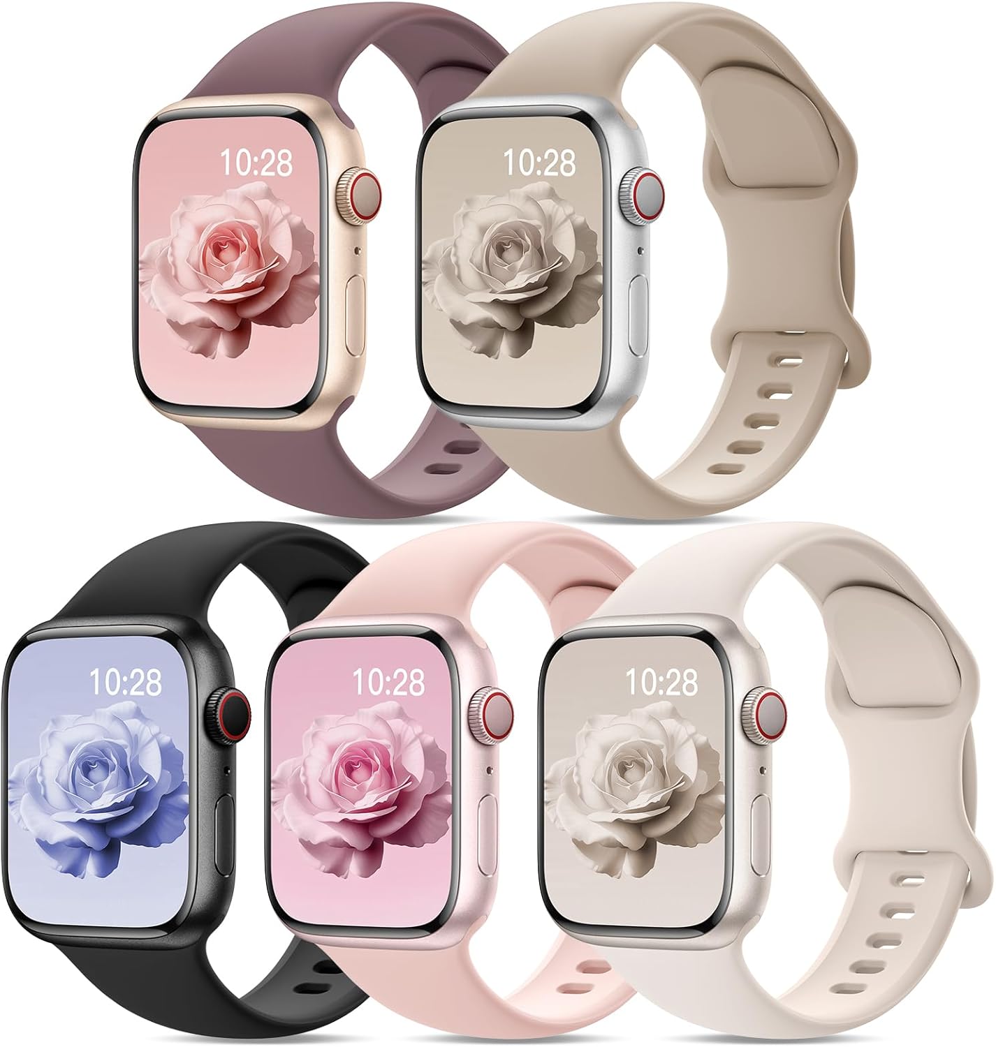 5 pack silicone Apple Watch straps 38-49mm multi colour set