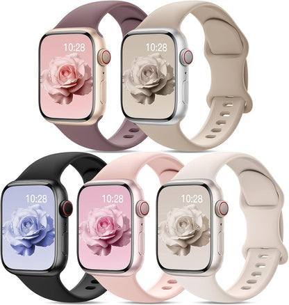 5 pack silicone Apple Watch straps 38-49mm multi colour set