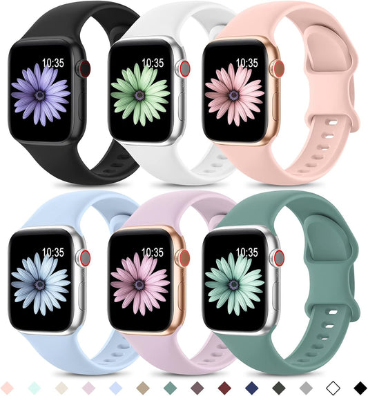 Soft silicone Apple Watch sport straps 6 pack set