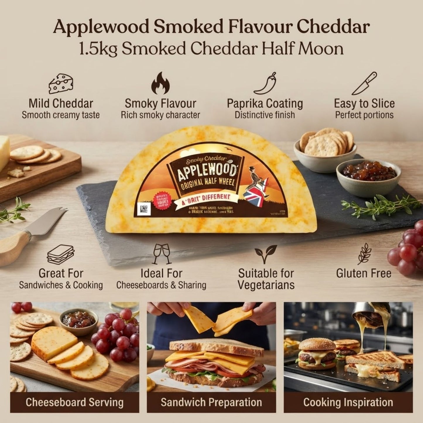 Mild cheddar cheese with smoky flavour