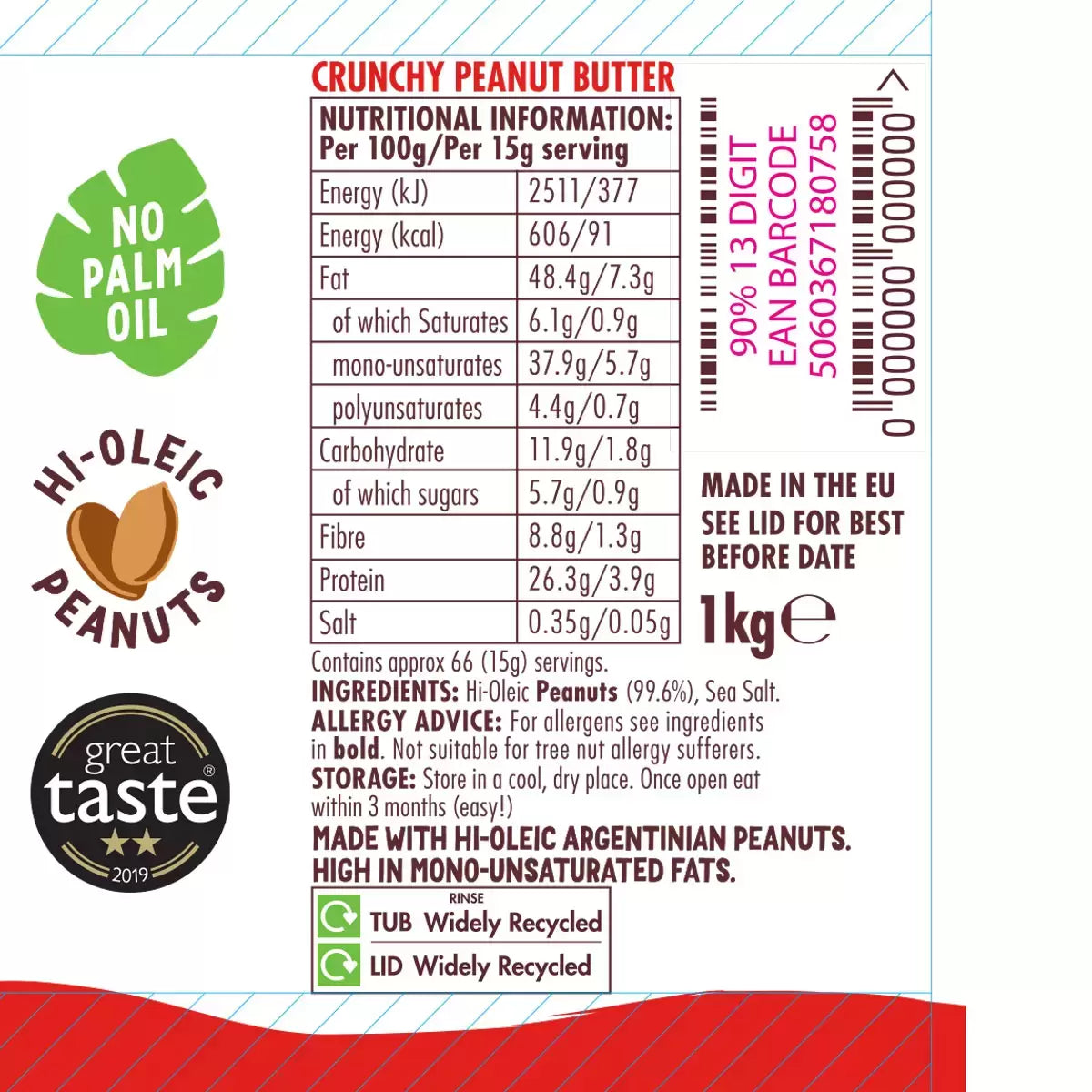 Crunchy peanut butter with no added sugar or palm oil