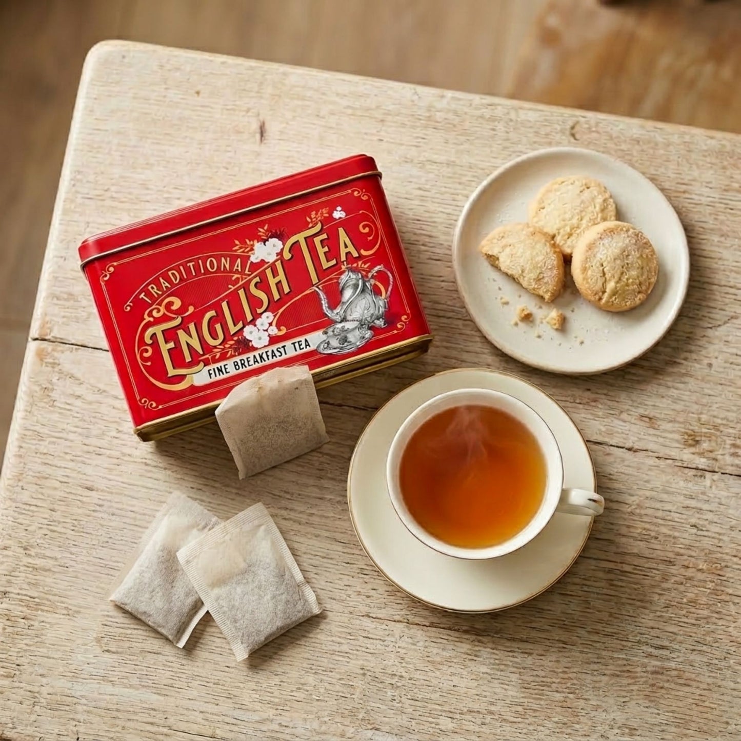 Classic British tea in a decorative Victorian tin