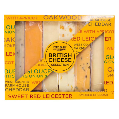 Assorted farmhouse cheeses including cheddar, Red Leicester, Wensleydale
