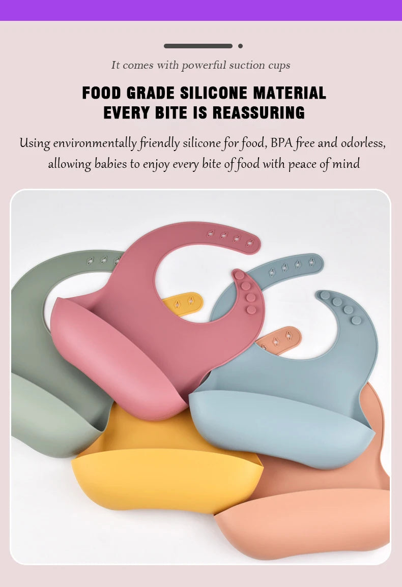 Flexible waterproof silicone bib for toddlers and infants