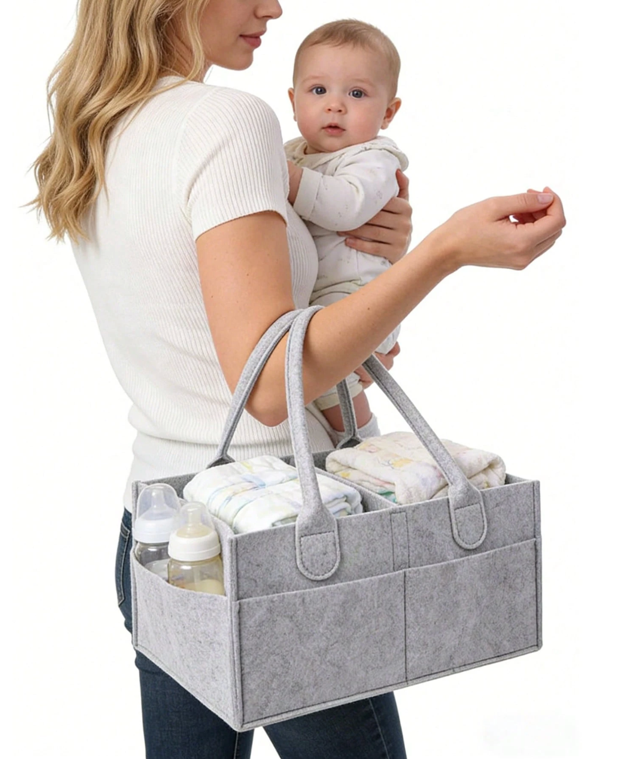 Baby storage organizer for car trips and park visits