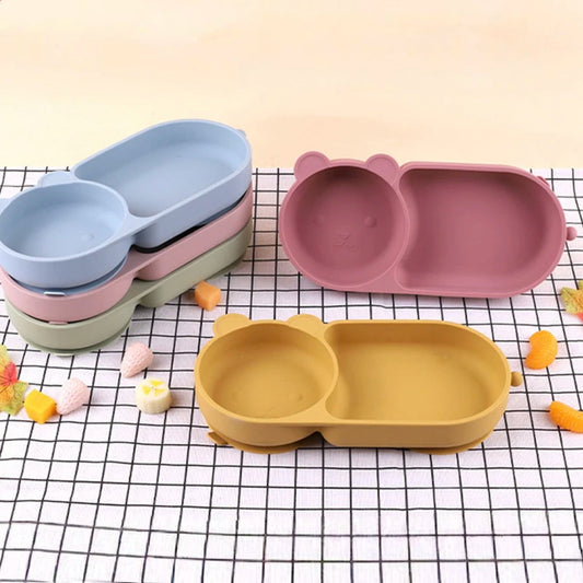 Baby silicone suction bowl with cute bear design