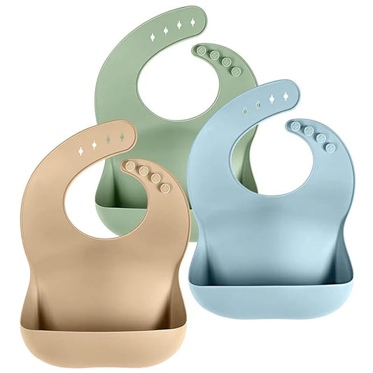 Baby silicone waterproof feeding bib with tray pocket