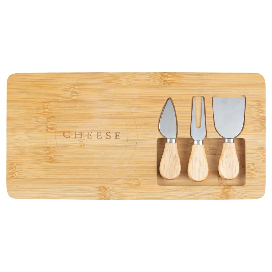 Bamboo cheese board set with built-in cheese knives