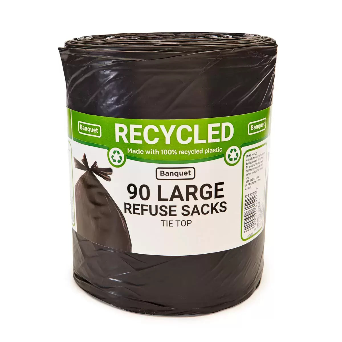 Banquet Recycled Tie Top Refuse Sacks 90 Pack