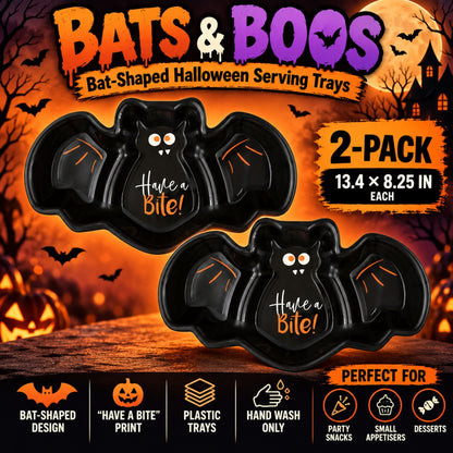 Bats & Boos Bat Shaped Halloween Serving Trays 2 Pack