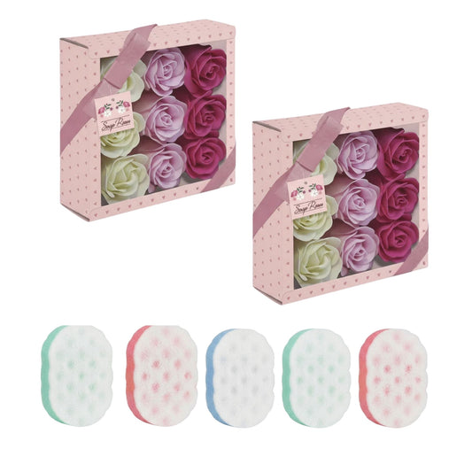 Bath sponge 5 pack with soap rose gift set 18 pieces