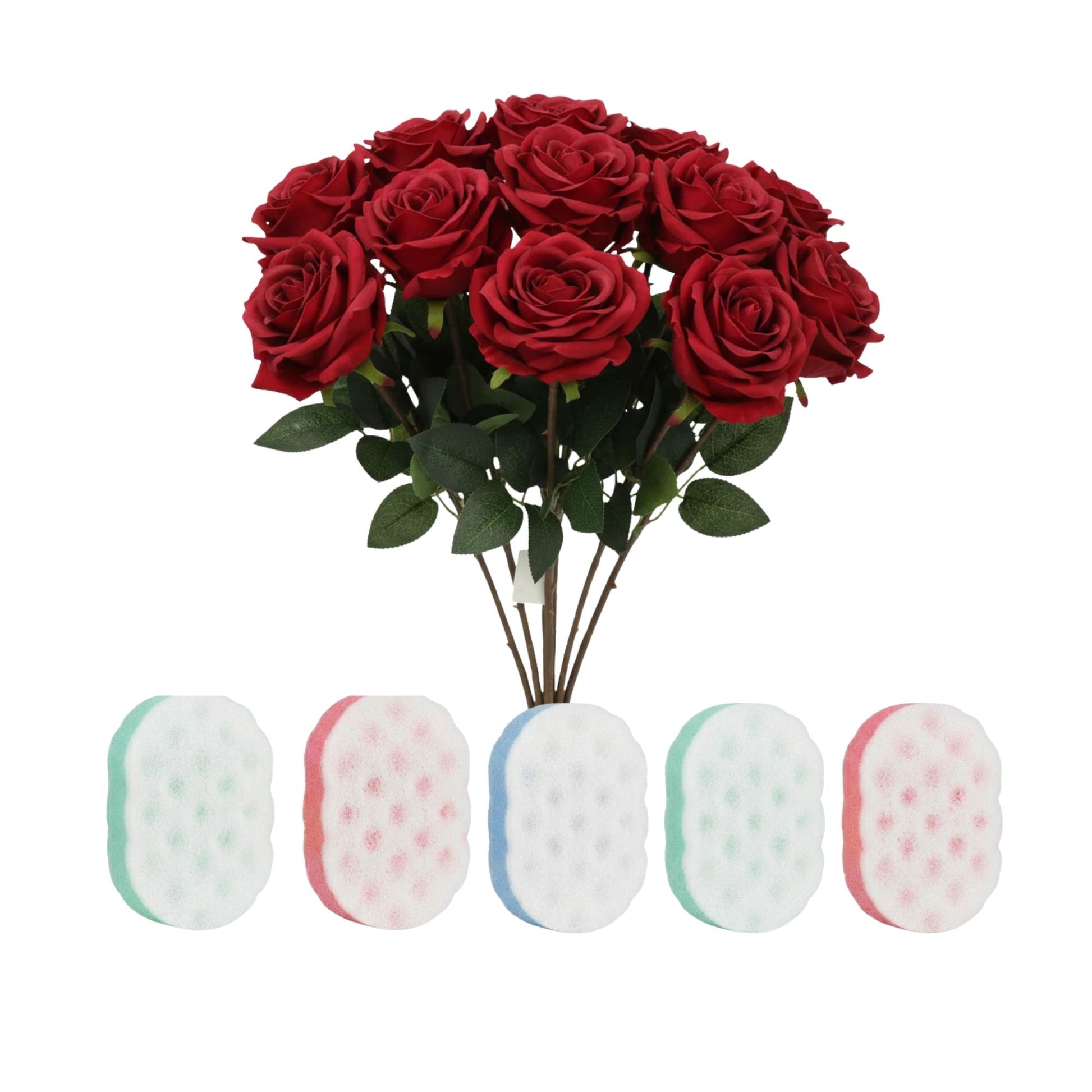 Bath sponge 5 pack with 12 soap roses gift set