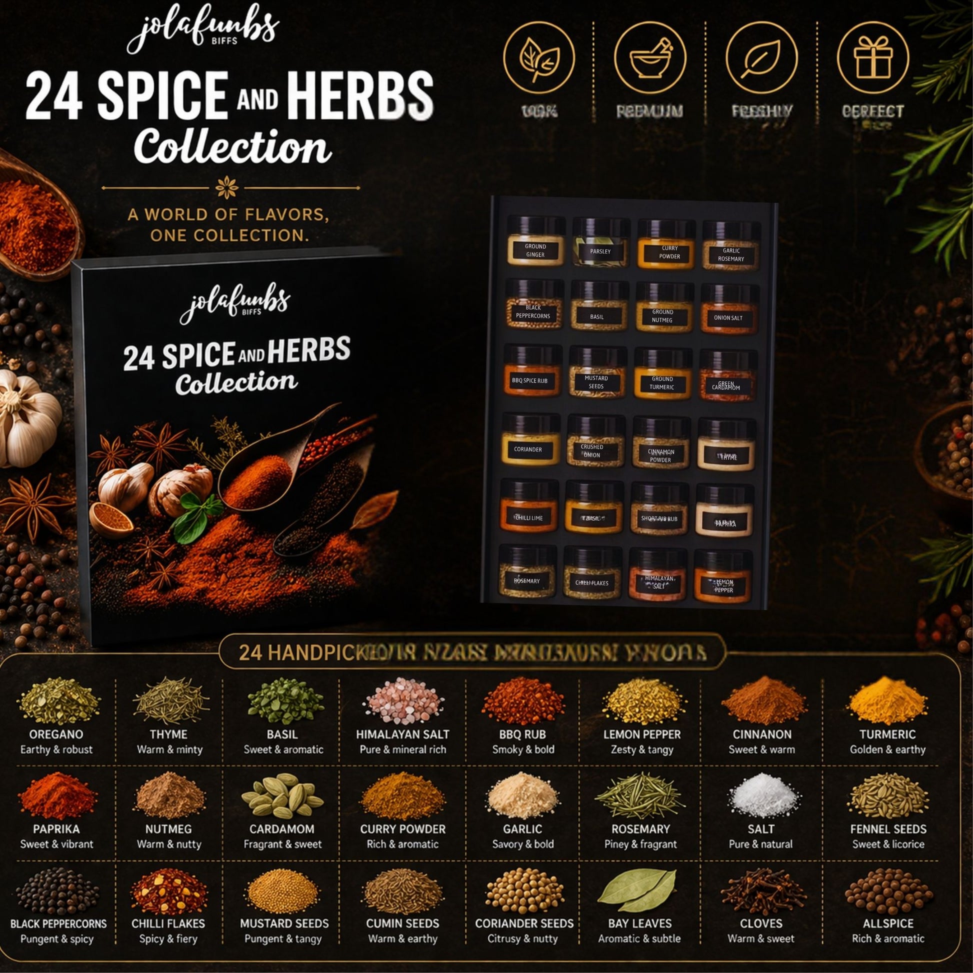 Cooking spice collection with basil oregano and paprika
