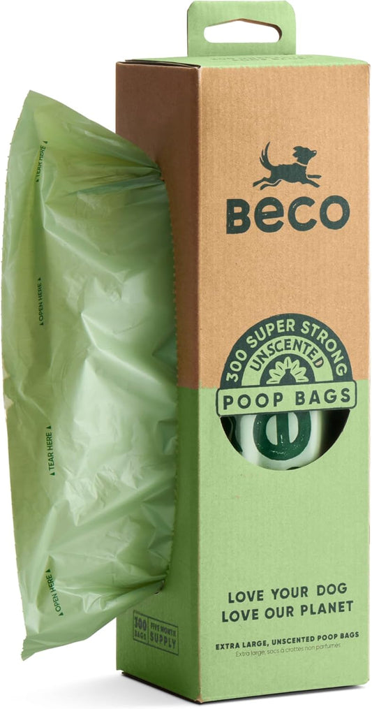 Beco dog poop bags 300 pack with dispenser roll – eco-friendly and extra strong waste bags
