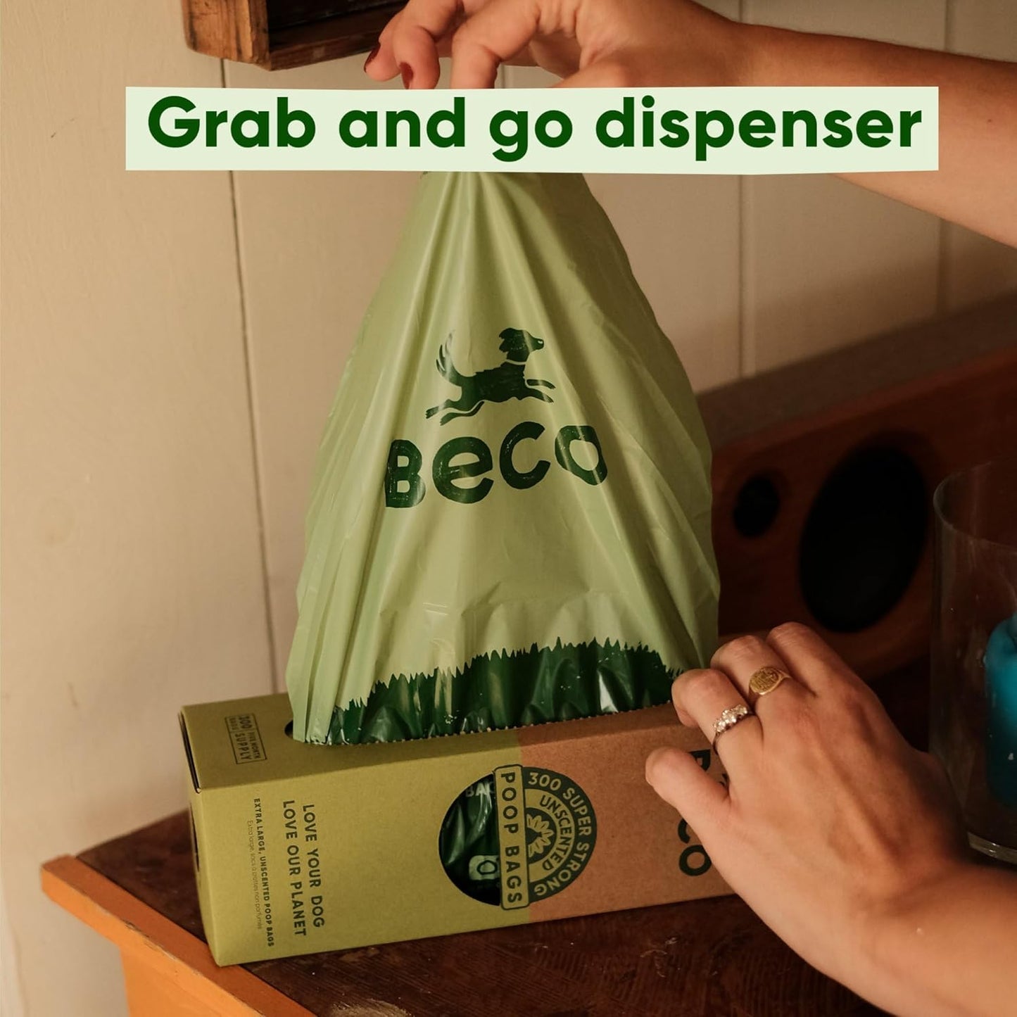 Close-up of thick and durable Beco dog waste bags – leak-proof and strong design