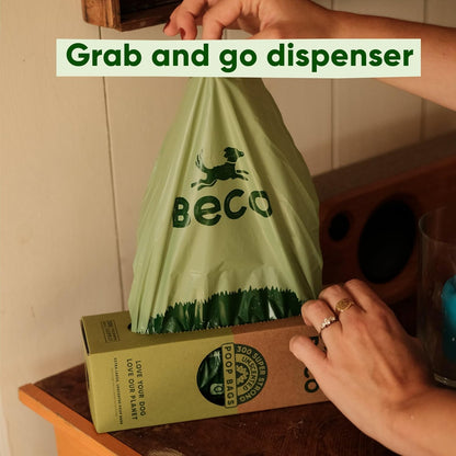 Close-up of thick and durable Beco dog waste bags – leak-proof and strong design