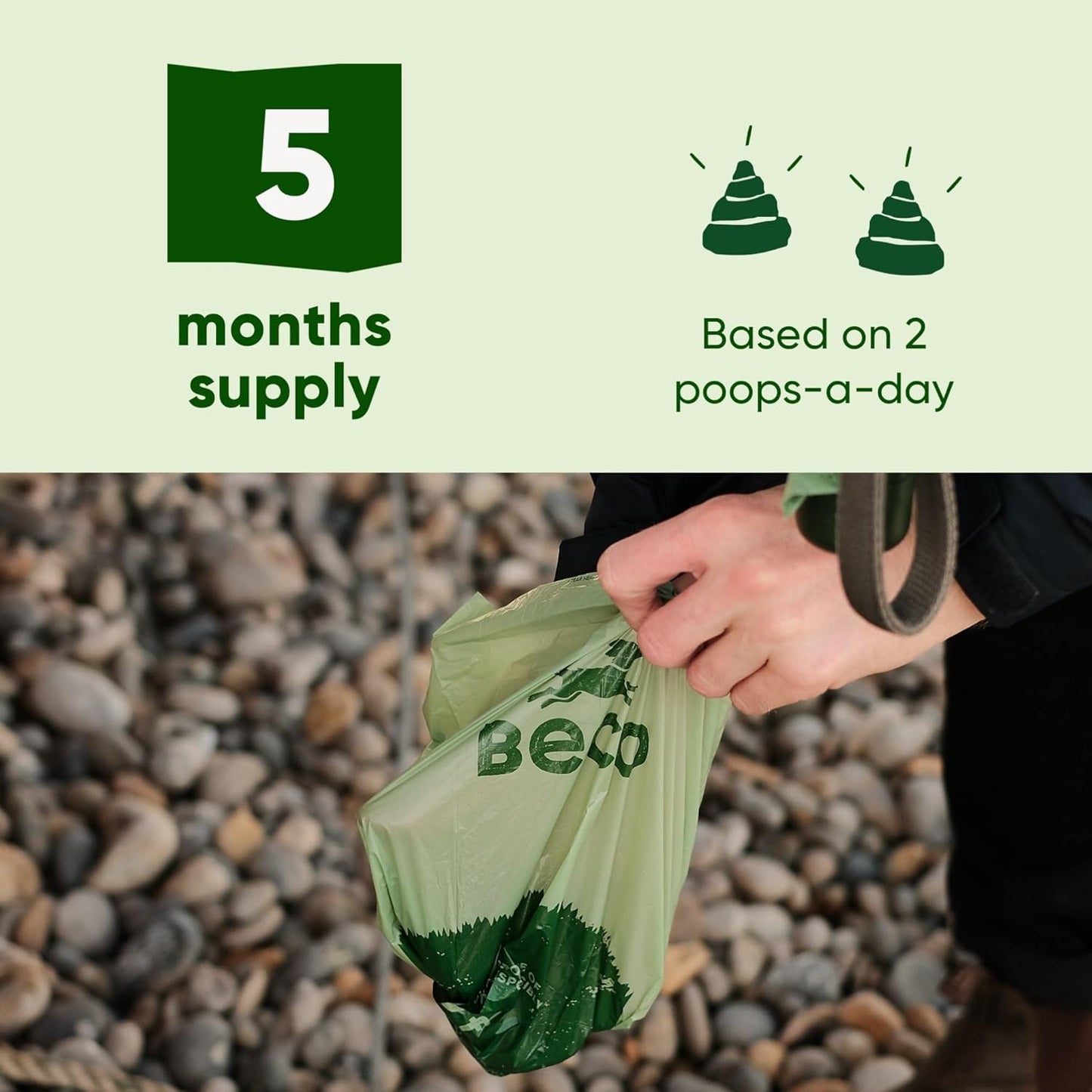 Single unrolled Beco dog poop bag 5 moths supply