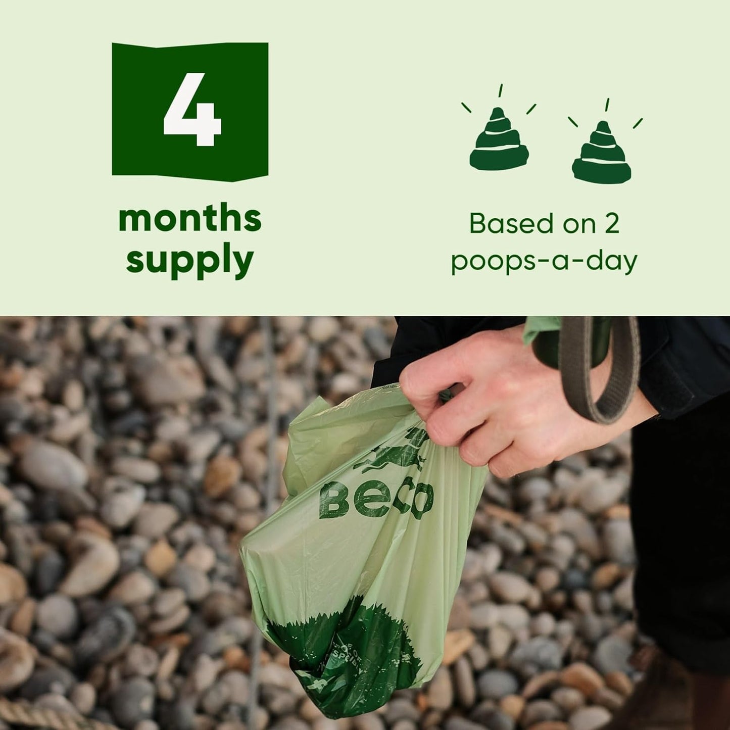 Beco dog poop bags with mint scent for odour control and fresh clean-ups