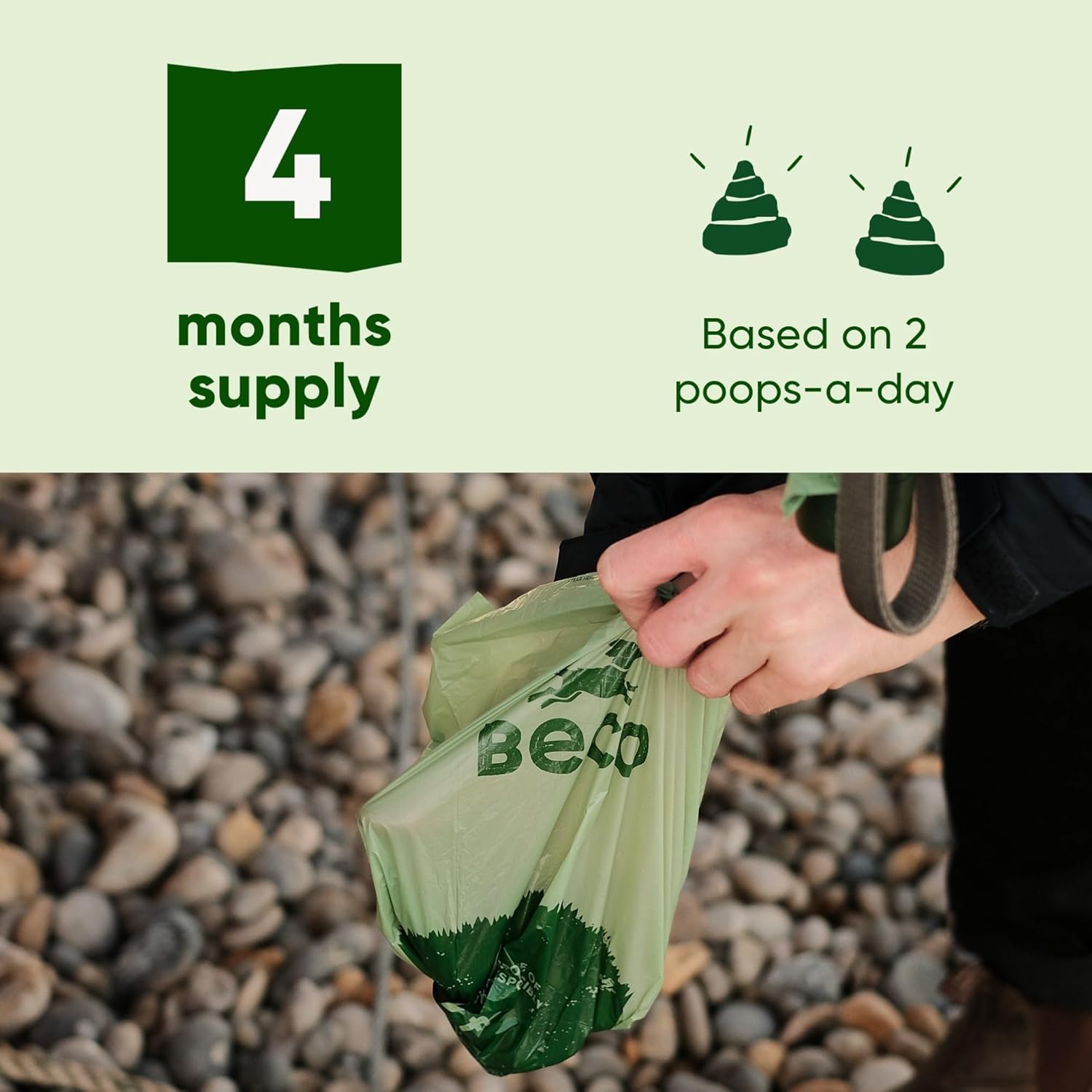 Beco dog poop bags with mint scent for odour control and fresh clean-ups