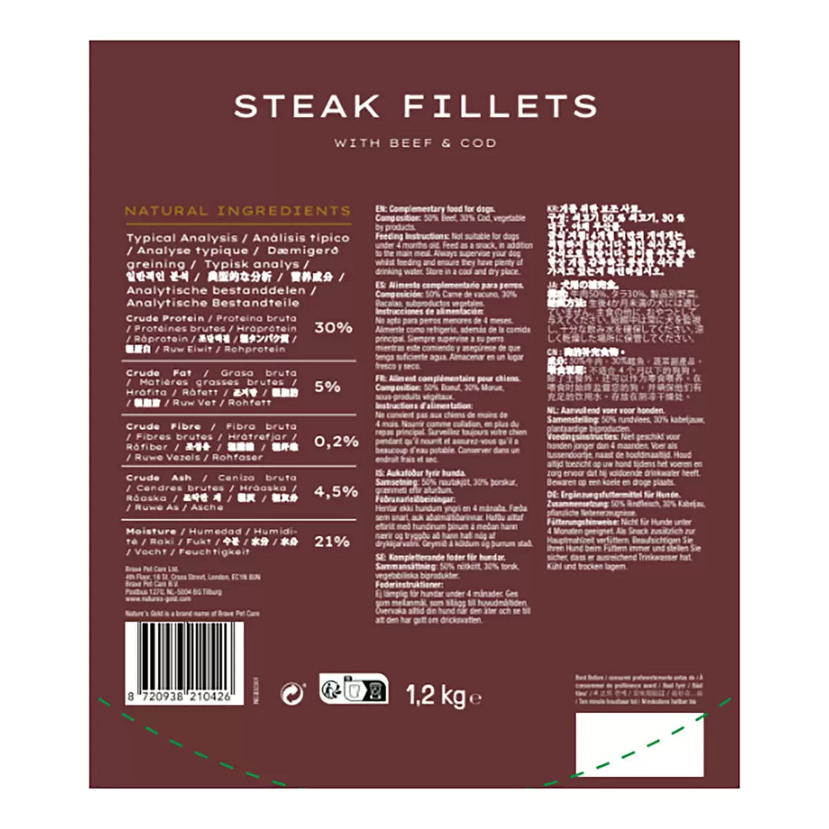 Natural grain free dog treats with beef and fish
