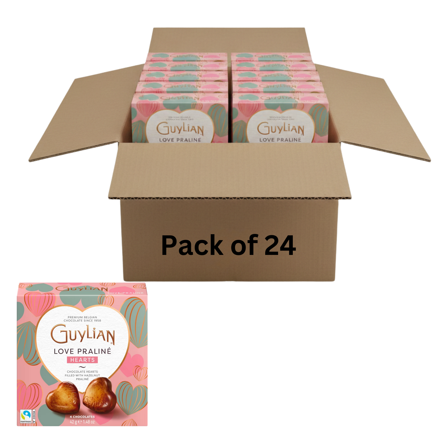 Belgian hazelnut praline filled heart-shaped chocolates