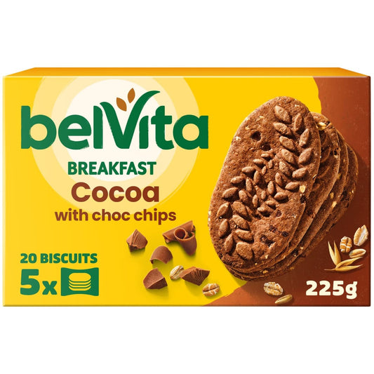 Belvita Breakfast Cocoa with Choc Chips 5pk biscuits rich in wholegrains and chocolate