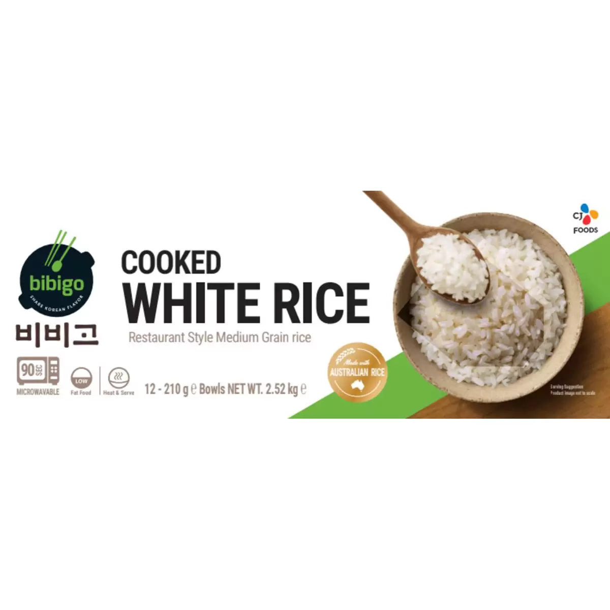 Bibigo Medium Grain Cooked Sticky White Rice 12 x 210g