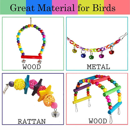 Wooden bird toys designed for cage enrichment