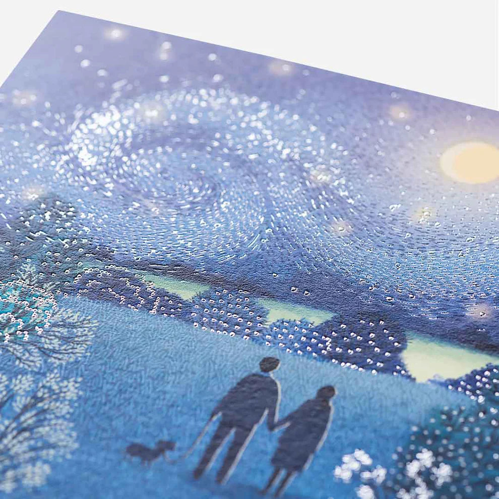 Stylish Starry Night Couple With Dog Blank Card ideal for birthday cards and trendy birthday card greeting cards