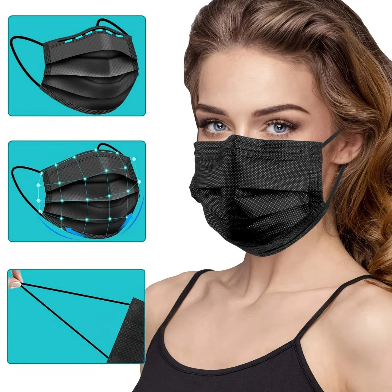 Breathable black disposable face covering