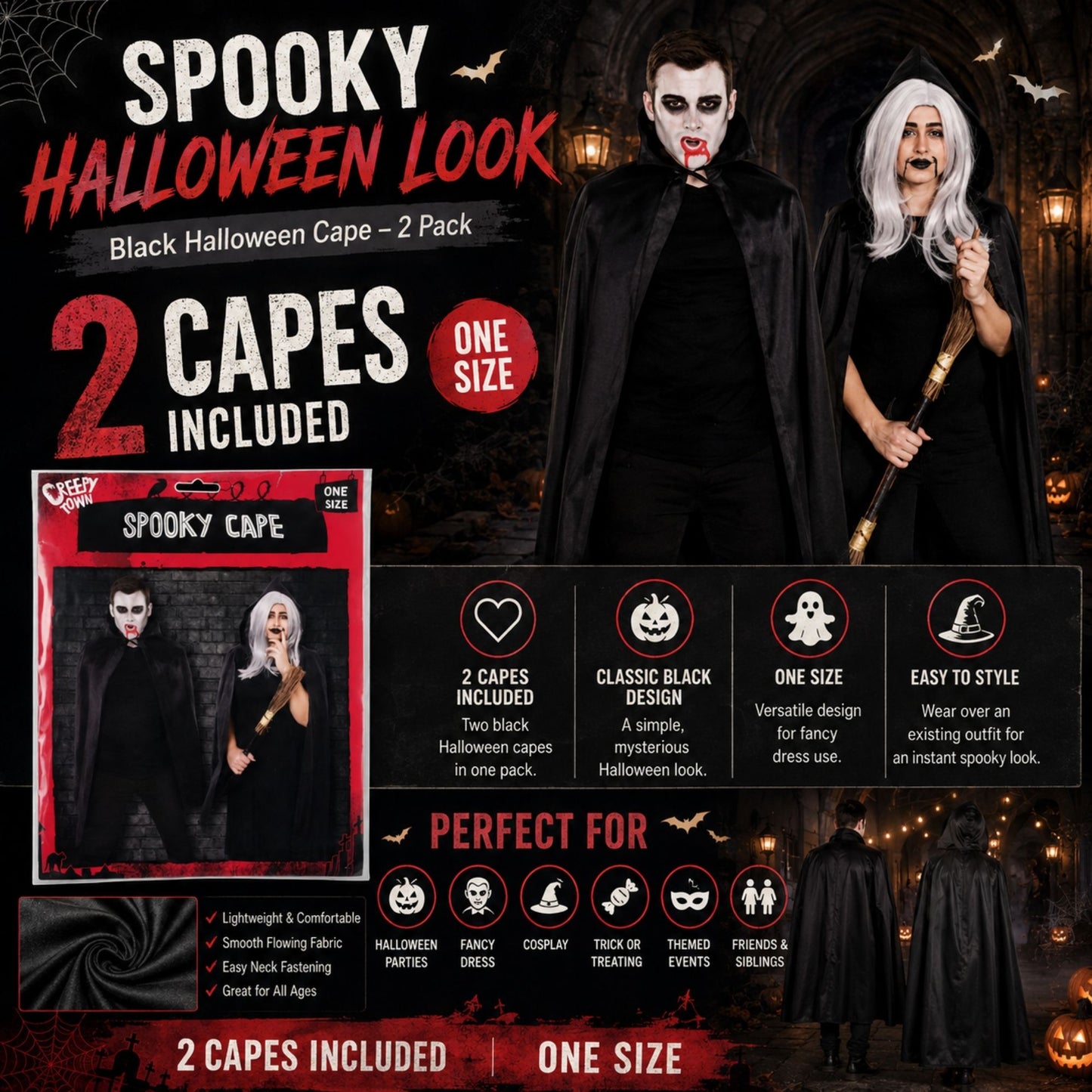 Black Halloween fancy dress cape