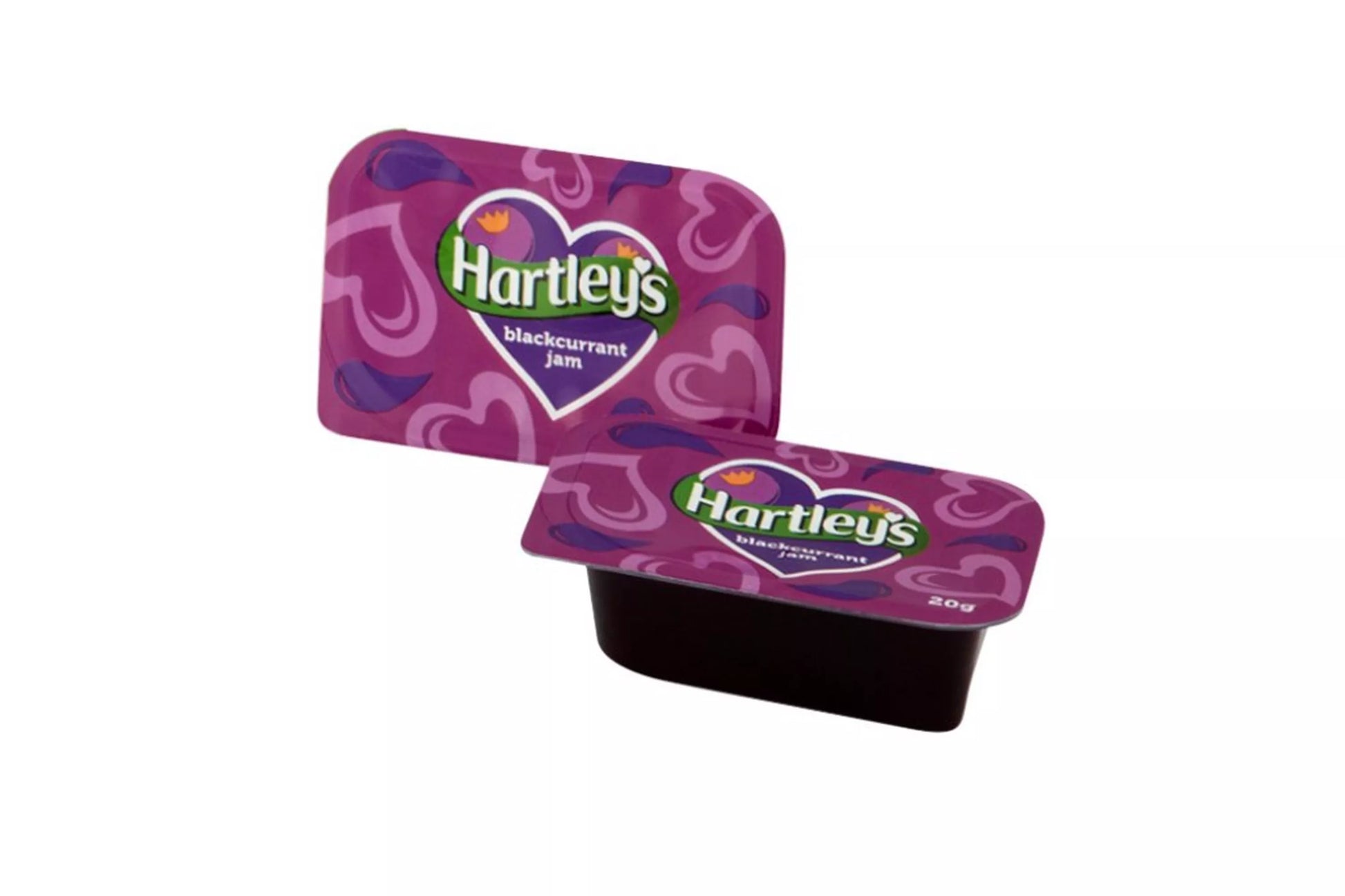 Individual blackcurrant jam servings from Hartleys brand