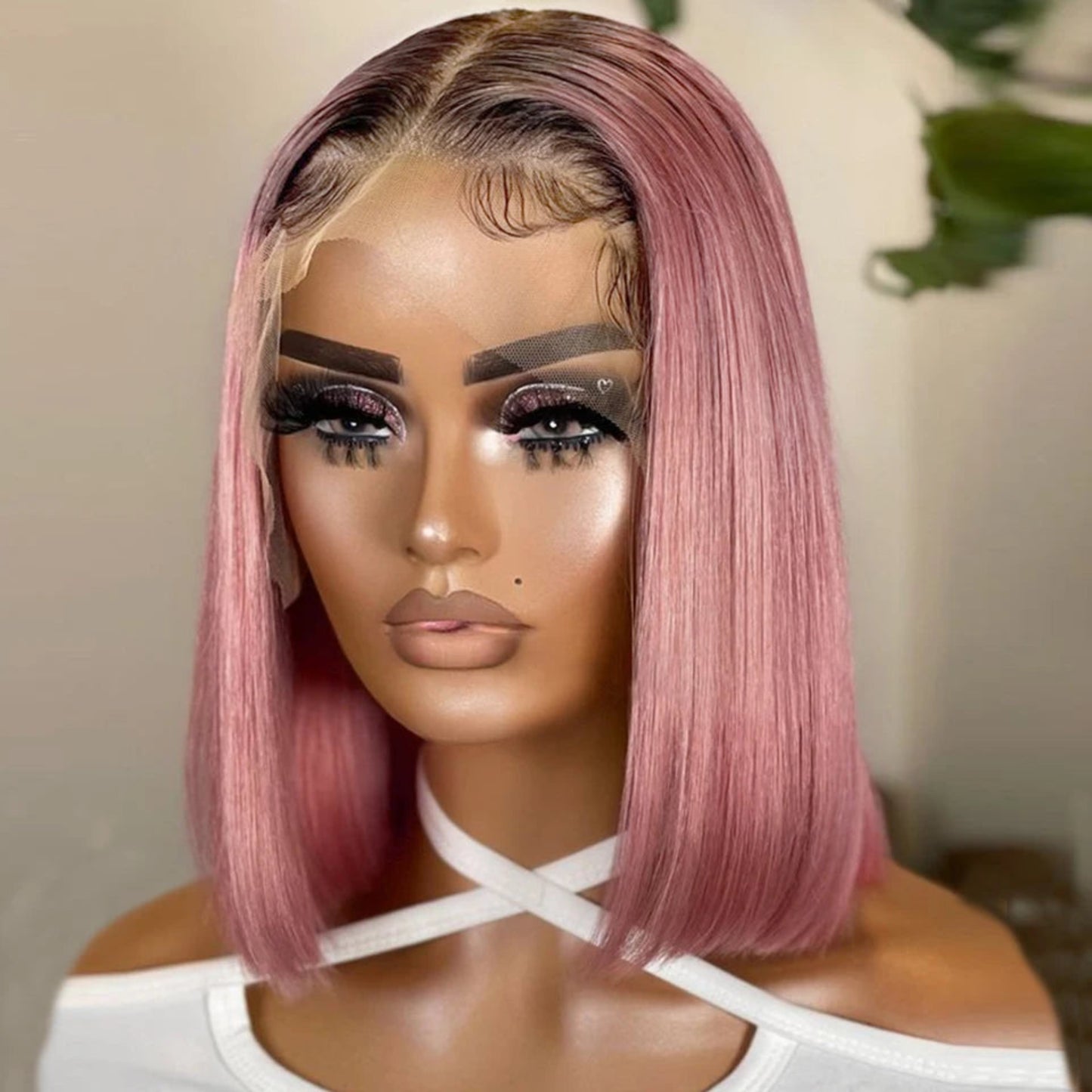Bleached knots lace front pink bob wig