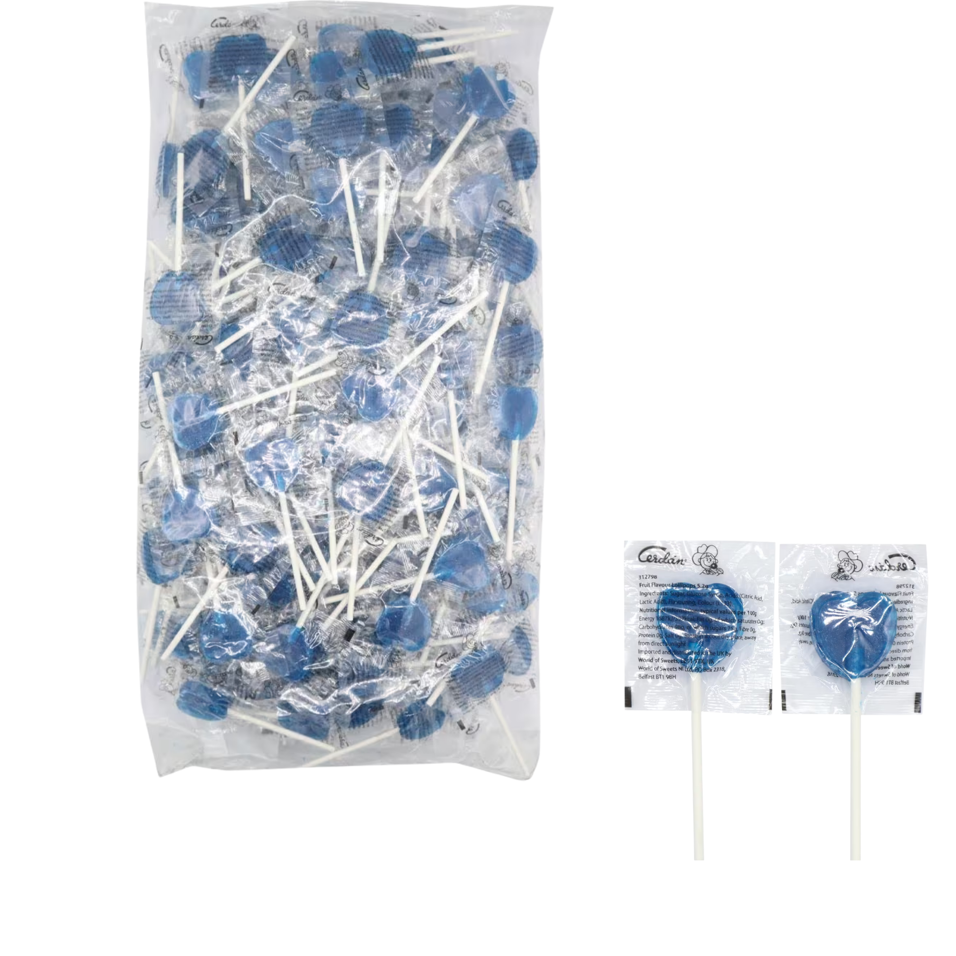 Blue Raspberry Heart Lollipops 5.2g 200 pack