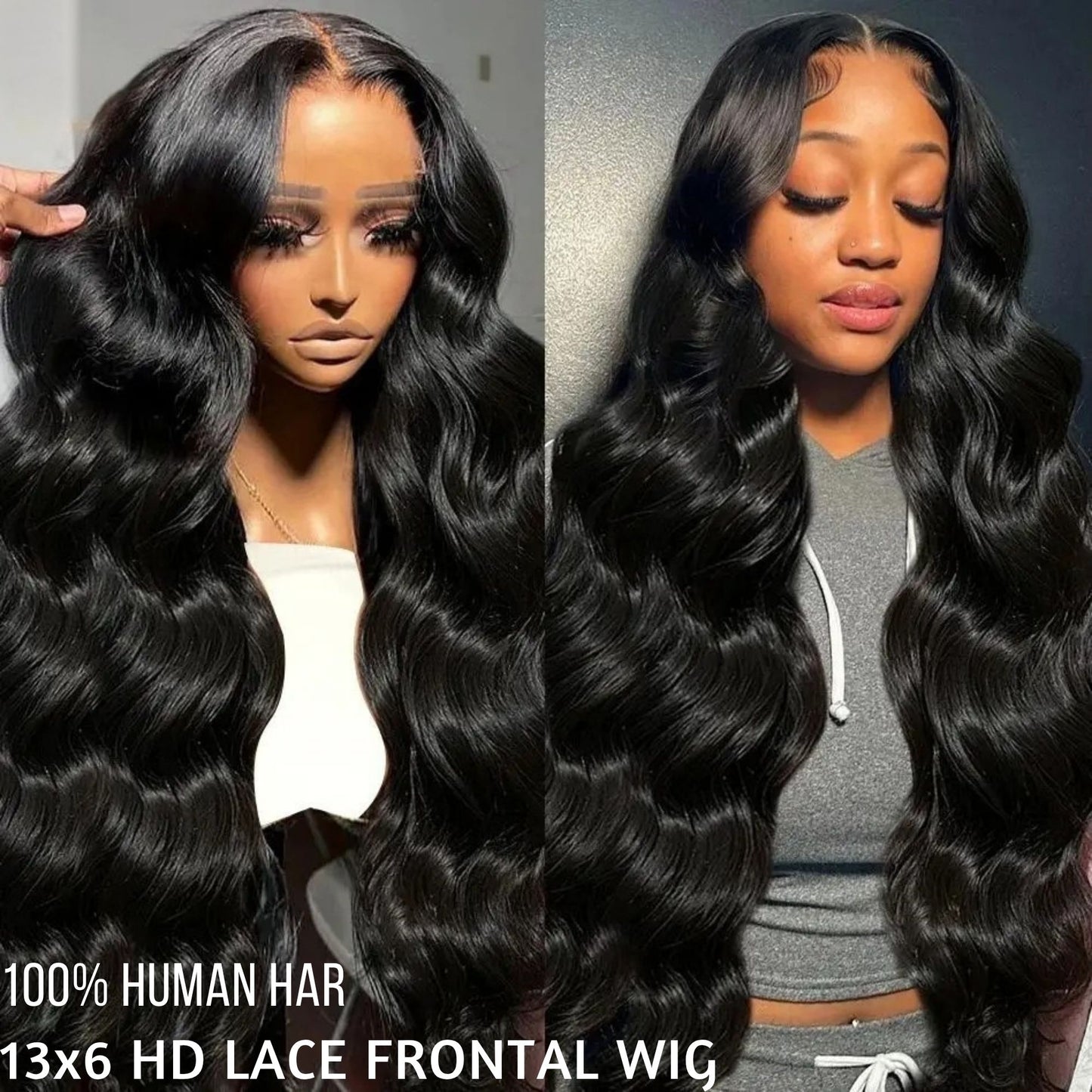 Human hair frontal wig with customizable lace options