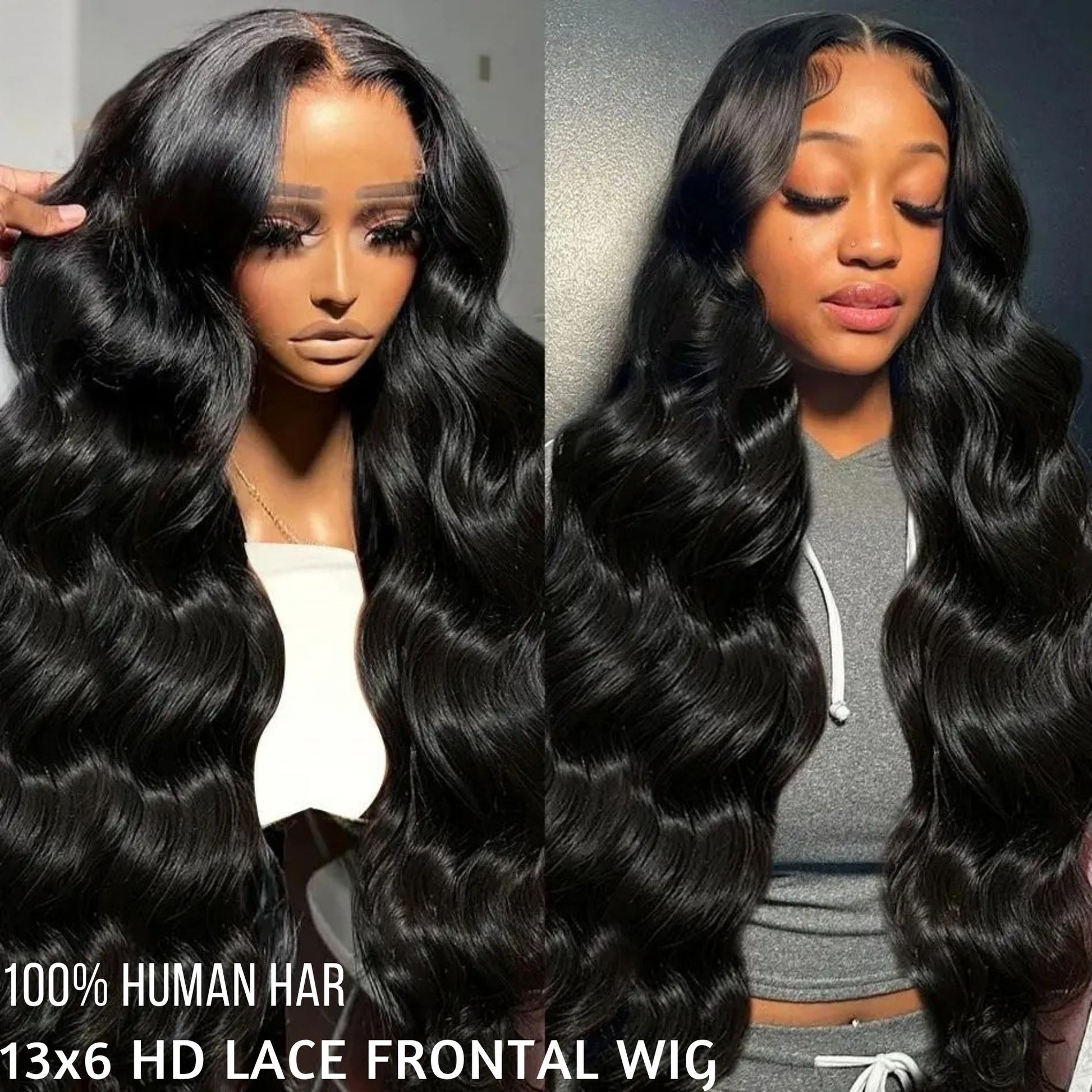 Human hair frontal wig with customizable lace options