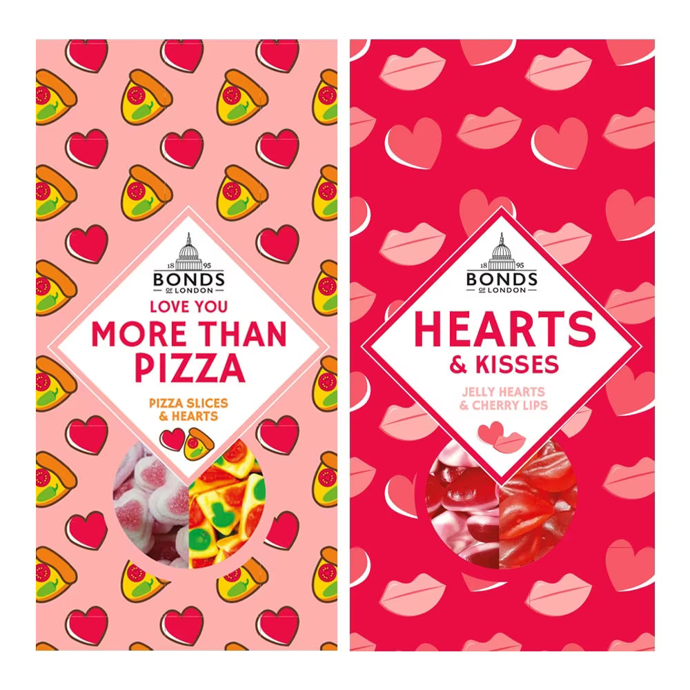 Bonds Hearts & Kisses and Love You More Than Pizza 12 x 140g boxes