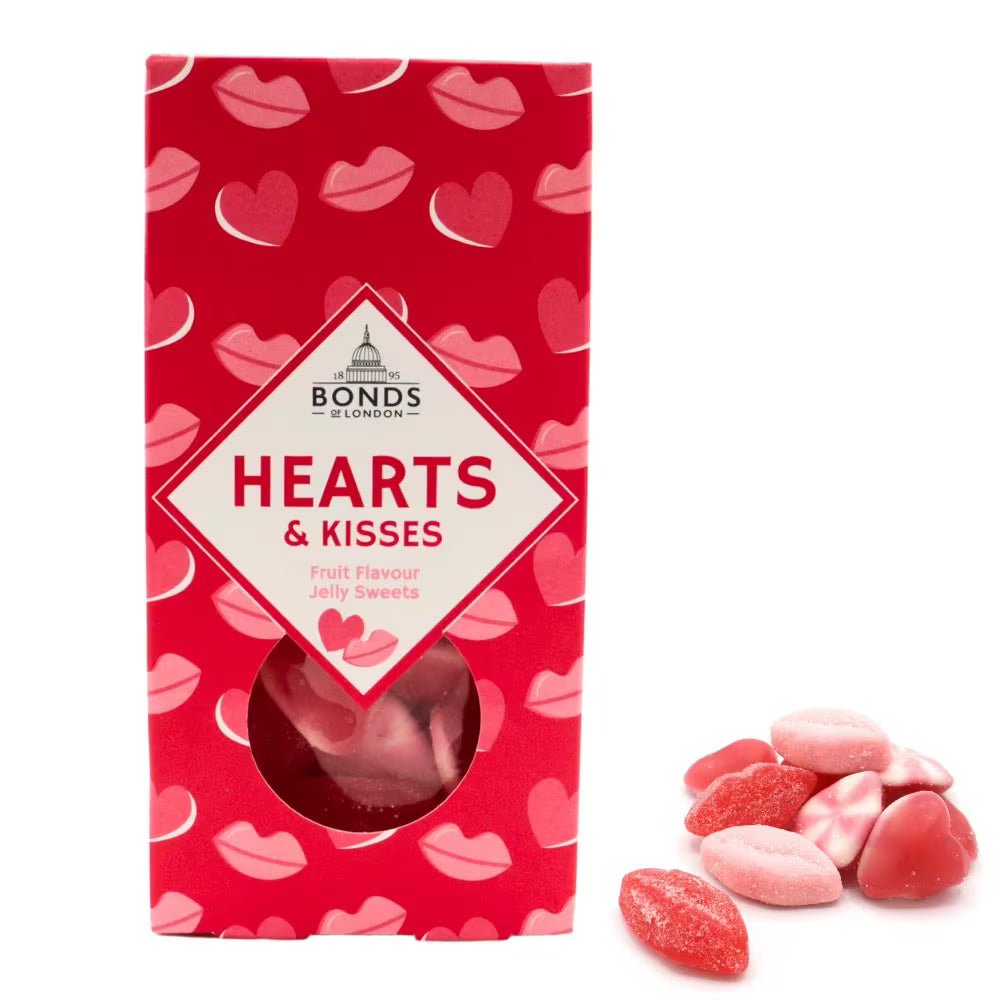 Fun pun gift boxes with jelly hearts, cherry lips and gummy pizza