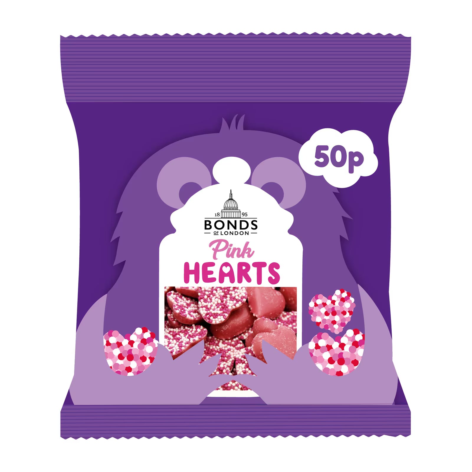 Bonds Pink Hearts Treat Bags 40g strawberry candy