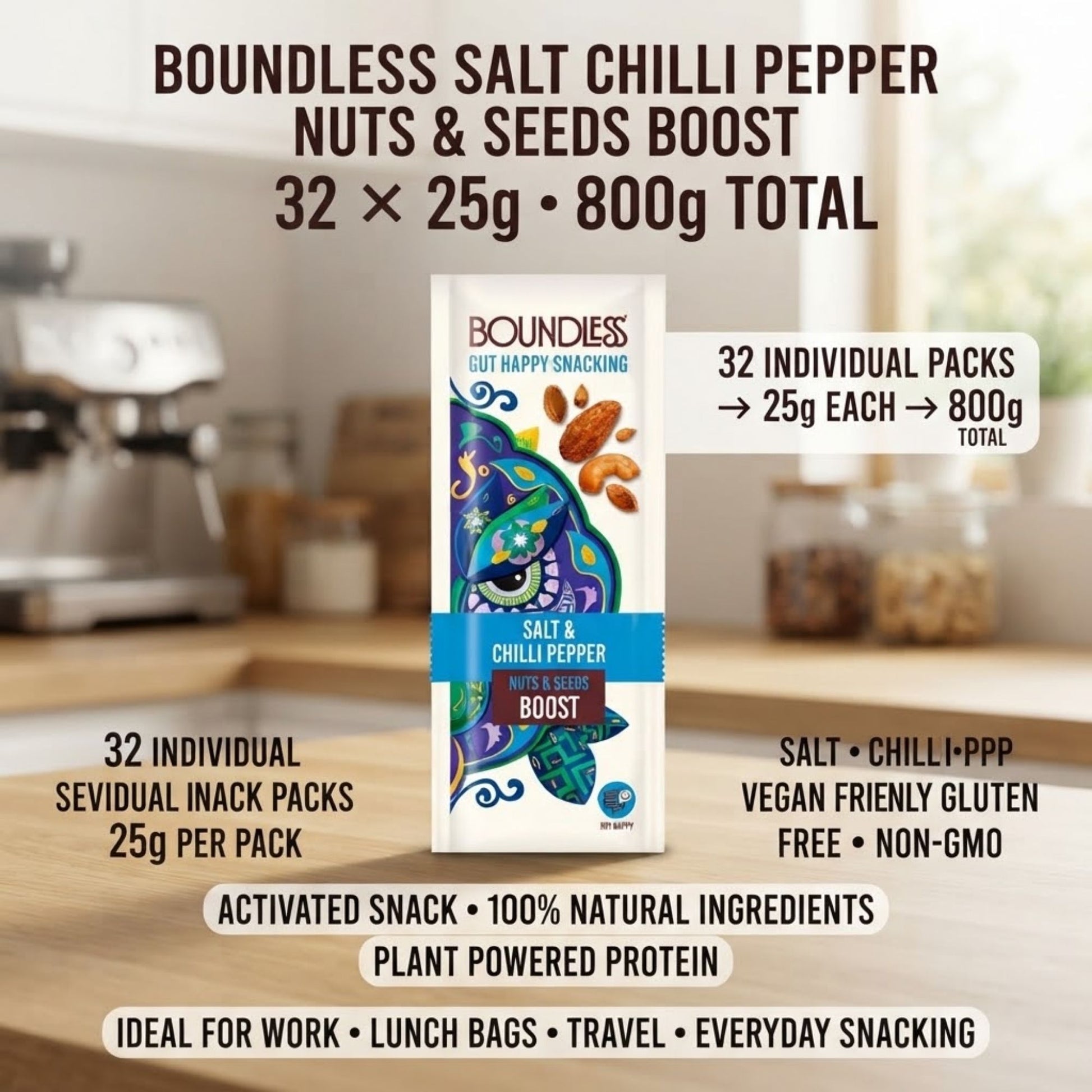 Boundless spicy salt and chilli nut snack packs