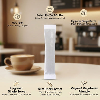Individually wrapped white sugar sticks for hot drinks